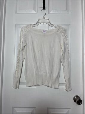 Candie's Ivory Lace-Trim Knit Sweater